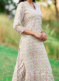 Green Pure Cotton Hand Block Printed Kurta Semi Palazzo Set After Six Wear