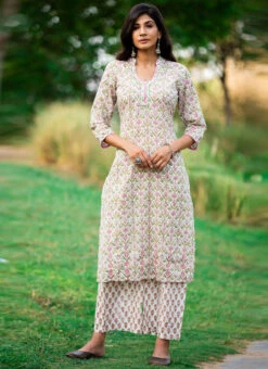 Green Pure Cotton Hand Block Printed Kurta Semi Palazzo Set After Six Wear 6 Green Pure Cotton Hand Block Printed Kurta Semi Palazzo Set After Six Wear -Indo Clothing Shop green pure cotton hand block printed kurta semi palazzo set krsjbp2022a2107b u