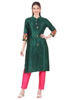 Green Raw Silk Embroidery Work Kurta Straight Pant Set Party Wear 6 Green Raw Silk Embroidery Work Kurta Straight Pant Set Party Wear -Indo Clothing Shop green raw silk embroidery work kurta straight pant set krskinf9900518 u