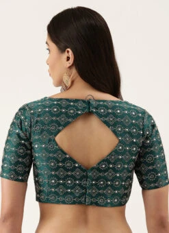 Green Silk Embellished Blouse Party Wear 7 Green Silk Embellished Blouse Party Wear -Indo Clothing Shop green silk embellished blouse blspfb138g b