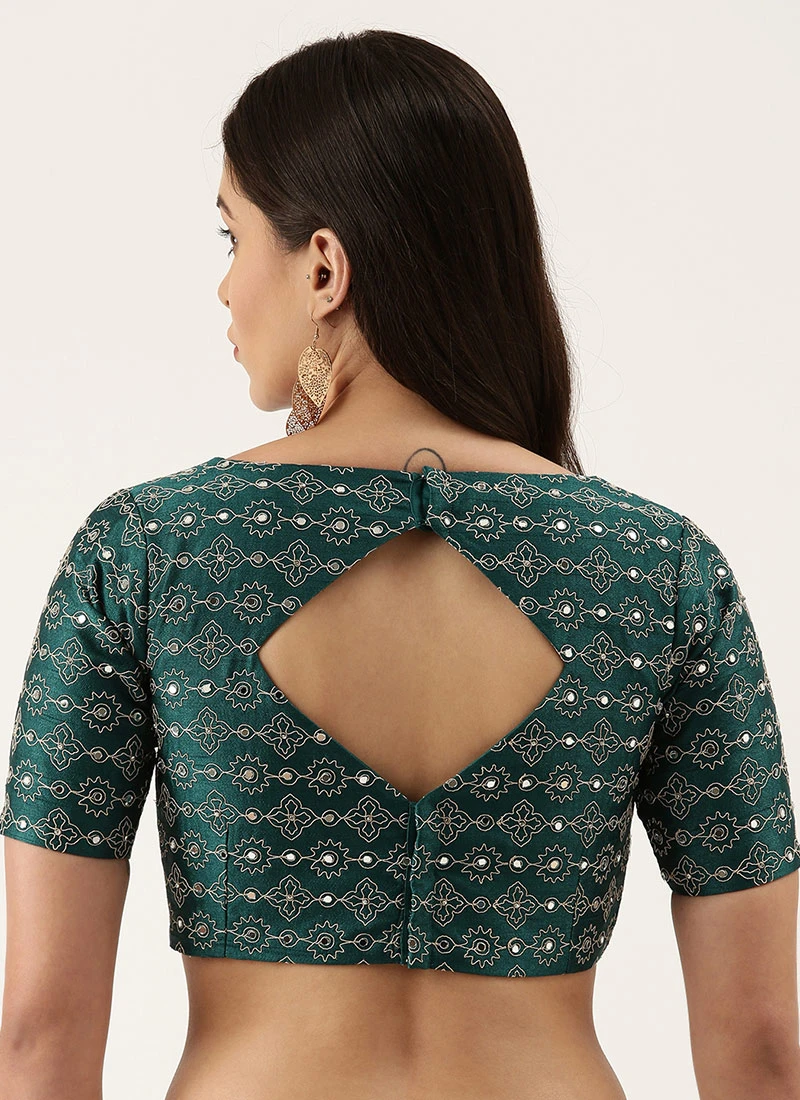 Green Silk Embellished Blouse Party Wear 4 Green Silk Embellished Blouse Party Wear - Image 4
