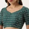 Green Silk Embellished Blouse Party Wear