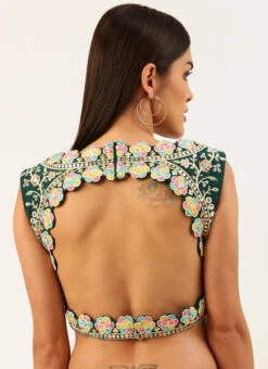 Green Silk Embroidery Blouse Party Wear -Indo Clothing Shop green silk embroidery blouse blspfb168g b