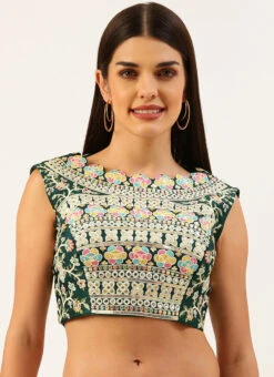 Green Silk Embroidery Blouse Party Wear -Indo Clothing Shop green silk embroidery blouse blspfb168g u
