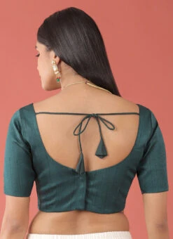 Green Silk Solid Stitched Readymade Blouse Party Wear -Indo Clothing Shop green silk solid stitched readymade blouse blspfb237g b