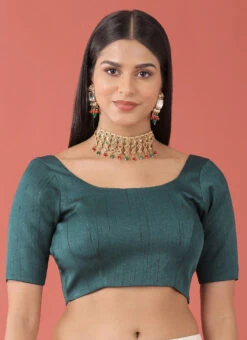 Green Silk Solid Stitched Readymade Blouse Party Wear -Indo Clothing Shop green silk solid stitched readymade blouse blspfb237g u