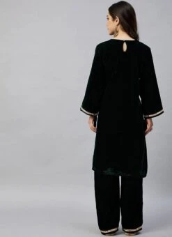 Green Velvet Kurta Palazzo Set Work Wear 7 Green Velvet Kurta Palazzo Set Work Wear -Indo Clothing Shop green velvet kurta palazzo set krsdmf7317bk b