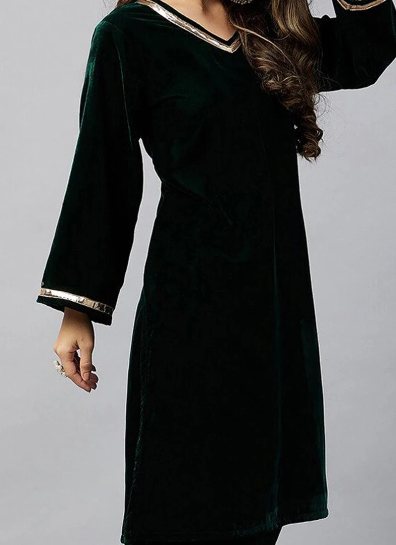 Green Velvet Kurta Palazzo Set Work Wear 1 Green Velvet Kurta Palazzo Set Work Wear