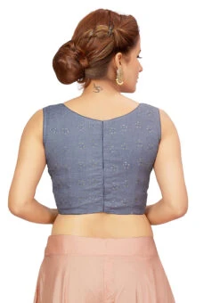 Grey Blended Cotton Sequins Blouse After Six Wear -Indo Clothing Shop grey blended cotton sequins blouse blmff1829gy b