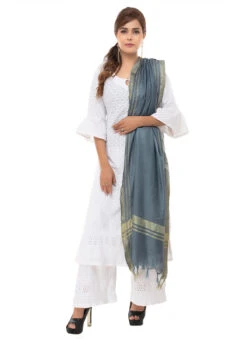 Grey Cotton Slub Weaving Work Dupatta Work Wear -Indo Clothing Shop grey cotton slub weaving work dupatta dpdmimfd089 u