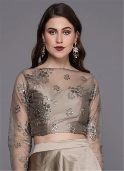 Grey Embroidered Blouse Wedding Wear -Indo Clothing Shop grey embroidered blouse BLBS02305269 b