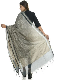 Grey Handloom Cotton Weaving Work Dupatta Work Wear -Indo Clothing Shop grey handloom cotton weaving work dupatta dpdmimfd059 b