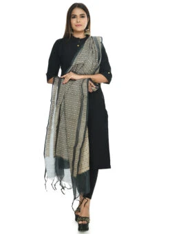 Grey Handloom Cotton Weaving Work Dupatta Work Wear -Indo Clothing Shop grey handloom cotton weaving work dupatta dpdmimfd059 u