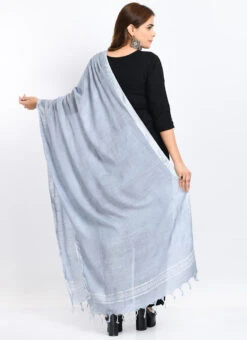 Grey Linen Cotton Dupatta Work Wear -Indo Clothing Shop grey linen cotton dupatta dpdmimfd167 b