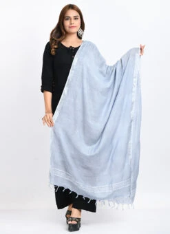 Grey Linen Cotton Dupatta Work Wear -Indo Clothing Shop grey linen cotton dupatta dpdmimfd167 u