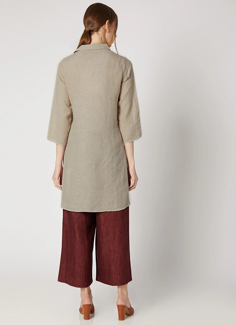 Grey Linen Kurta Palazzo Set Work Wear 4 Grey Linen Kurta Palazzo Set Work Wear - Image 4