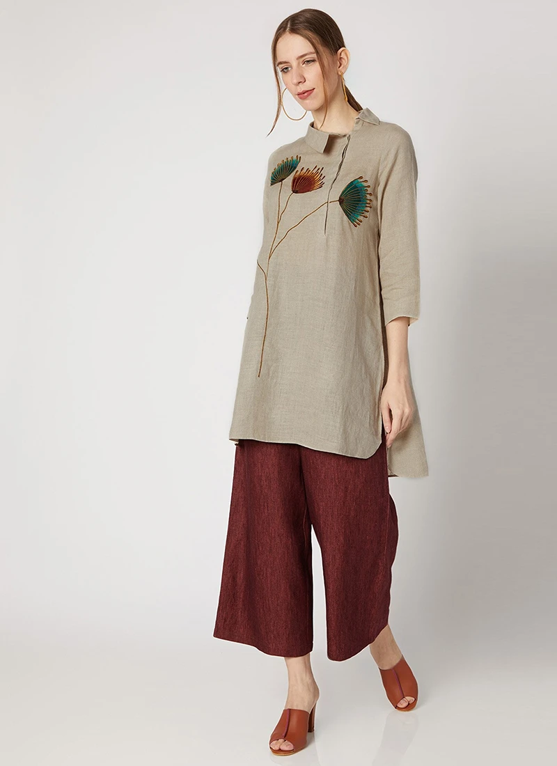 Grey Linen Kurta Palazzo Set Work Wear 3 Grey Linen Kurta Palazzo Set Work Wear - Image 3