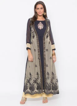 Grey Net Kurta Palazzo Set Party Wear -Indo Clothing Shop grey net kurta palazzo set krsmnkc2040a u