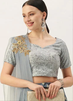 Grey Net Sequins Blouse Festive Wear -Indo Clothing Shop grey net sequins blouse BLBS02305282 u