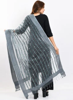 Grey Organza Cotton Mirror Embroidery Dupatta Work Wear -Indo Clothing Shop grey organza cotton mirror embroidery dupatta dpdmimfd132 b