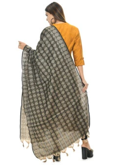 Handloom Cotton Black Weaving Work Dupatta Work Wear -Indo Clothing Shop handloom cotton black weaving work dupatta dpdmimfd082 b