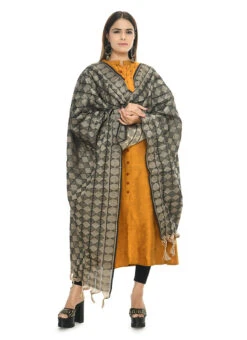 Handloom Cotton Black Weaving Work Dupatta Work Wear -Indo Clothing Shop handloom cotton black weaving work dupatta dpdmimfd082 u