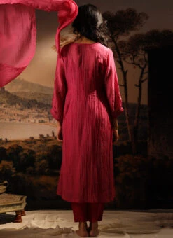 Hot Pink Chanderi Silk Embroidered Dupatta Party Wear -Indo Clothing Shop hot pink chanderi silk embroidered dupatta dpbadcsduhp01 b