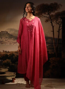 Hot Pink Chanderi Silk Embroidered Dupatta Party Wear -Indo Clothing Shop hot pink chanderi silk embroidered dupatta dpbadcsduhp01 u