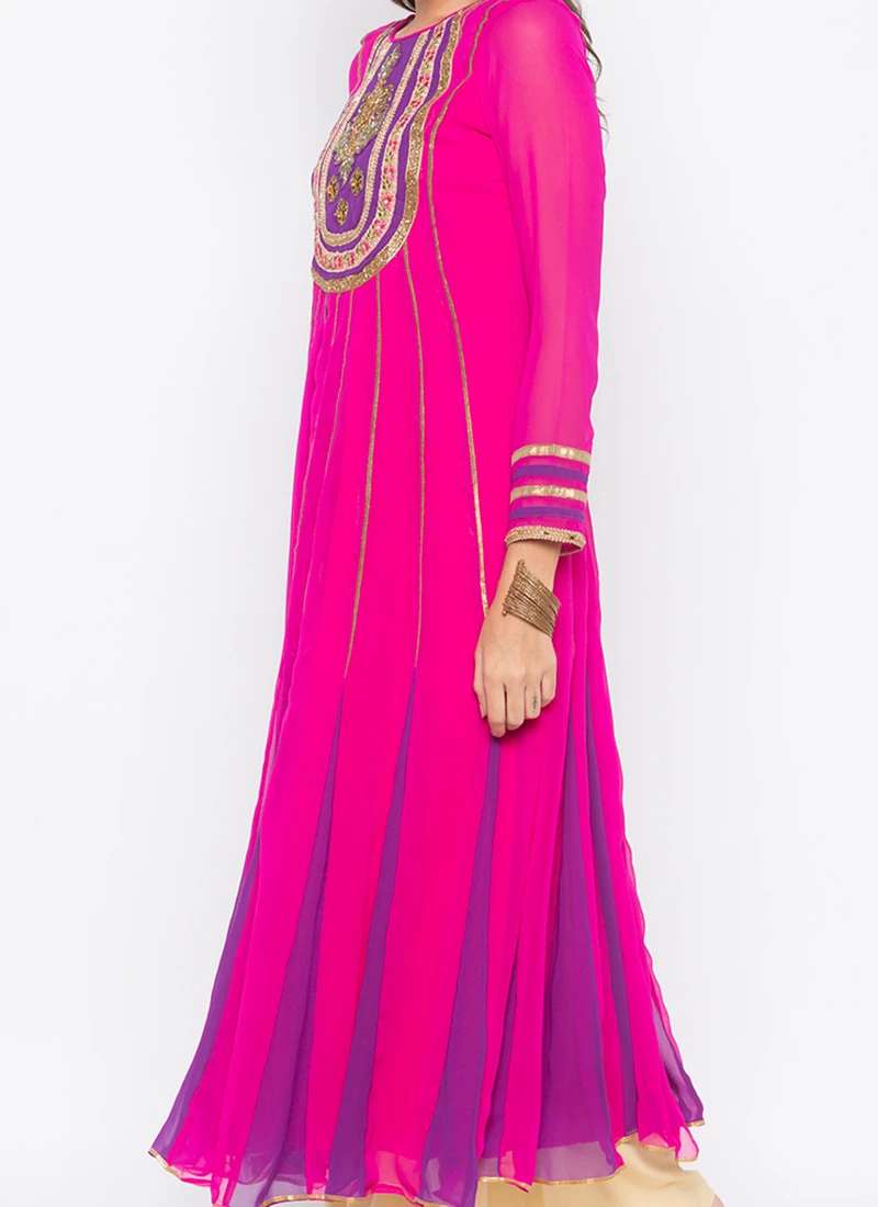 Hot Pink Georgette Embroidered Kurta Palazzo Set After Six Wear 1 Hot Pink Georgette Embroidered Kurta Palazzo Set After Six Wear