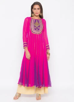 Hot Pink Georgette Embroidered Kurta Palazzo Set After Six Wear 6 Hot Pink Georgette Embroidered Kurta Palazzo Set After Six Wear -Indo Clothing Shop hot pink georgette embroidered kurta palazzo set krsmnc2093ks u