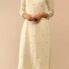 Ivory Pure Georgette Embroidered Kurta Straight Pant Set Party Wear