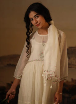 Ivory White Chanderi Silk Embroidered Dupatta Party Wear -Indo Clothing Shop ivory white chanderi silk embroidered dupatta dpbadcssfw03 b