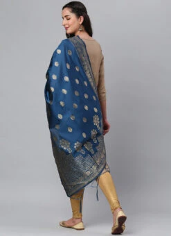 Lapis Blue Benarasi Silk Jacquard Woven Dupatta Festive Wear -Indo Clothing Shop lapis blue benarasi silk jacquard woven dupatta dpsli1403108ib b
