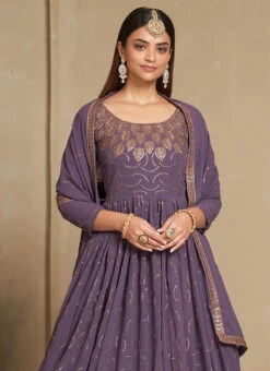 Lavender Faux Georgette Sequins Dresses And Gown Party Wear -Indo Clothing Shop lavender faux georgette sequins dresses and gown bgwrsad7103 b
