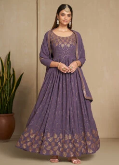 Lavender Faux Georgette Sequins Dresses And Gown Party Wear -Indo Clothing Shop lavender faux georgette sequins dresses and gown bgwrsad7103 u