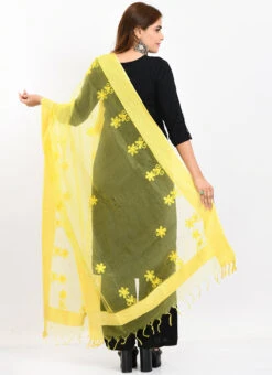 Lemon Yellow Organza Cotton Chikankari Embroidery Dupatta Work Wear -Indo Clothing Shop lemon yellow organza cotton chikankari embroidery dupatta dpdmimfd113 b