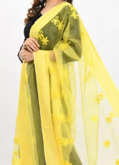 Lemon Yellow Organza Cotton Chikankari Embroidery Dupatta Work Wear