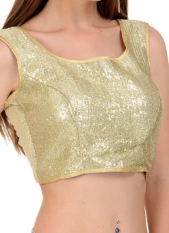 Light Gold Net Sequins Blouse Festive Wear