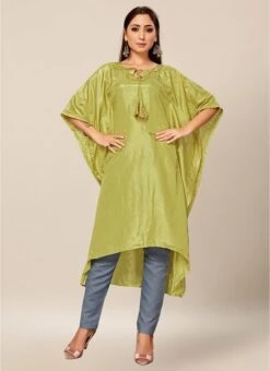 Light Green Dola Silk Kaftan Work Wear -Indo Clothing Shop light green dola silk kaftan krsakf1106 u