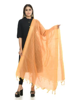 Light Orange Handloom Cotton Weaving Work Dupatta Work Wear -Indo Clothing Shop light orange handloom cotton weaving work dupatta dpdmimfd054 u