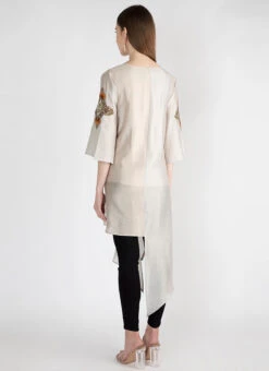 Light Peach Silk Kurta Straight Pant Set Work Wear -Indo Clothing Shop light peach silk kurta straight pant set krsdvcsvts33 b