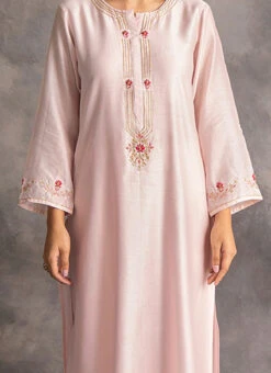 Light Pink Chanderi Silk Embroidered Straight Pant Suit Party Wear