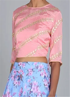 Light Pink Embroidered Chiffon Blouse Festive Wear -Indo Clothing Shop light pink embroidered chiffon blouse BLBS02209585 b