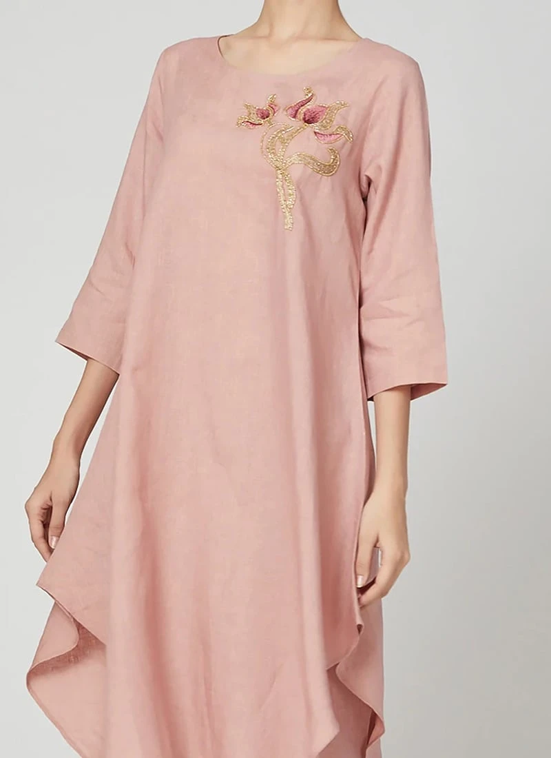 Light Pink Linen Kurta Straight Pant Set Work Wear 1 Light Pink Linen Kurta Straight Pant Set Work Wear