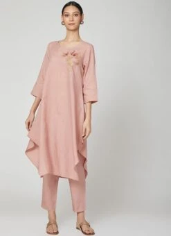 Light Pink Linen Kurta Straight Pant Set Work Wear 6 Light Pink Linen Kurta Straight Pant Set Work Wear -Indo Clothing Shop light pink linen kurta straight pant set krsdvcsvts17 u