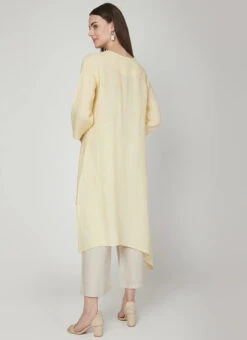 Light Yellow Linen Kurta Palazzo Set Work Wear -Indo Clothing Shop light yellow linen kurta palazzo set krsdvcsvts30 b