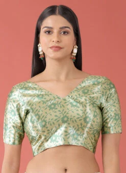 Lime Green Polyster Printed Readymade Blouse Party Wear -Indo Clothing Shop lime green polyster printed readymade blouse blspfb207lg u