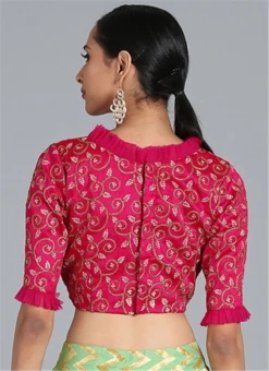 Magenta Embroidered Art Silk Blouse Festive Wear