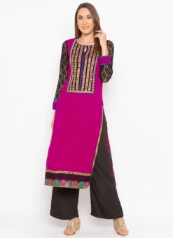 Magenta Georgette Embroidered Kurta Palazzo Set After Six Wear -Indo Clothing Shop magenta georgette embroidered kurta palazzo set krsmnc1922ks u
