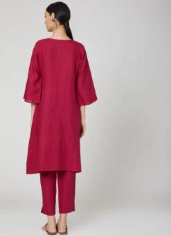 Magenta Pink Rayon Slub Kurta Straight Pant Set Work Wear 7 Magenta Pink Rayon Slub Kurta Straight Pant Set Work Wear -Indo Clothing Shop magenta pink rayon slub kurta straight pant set krsdvcsvts20 b